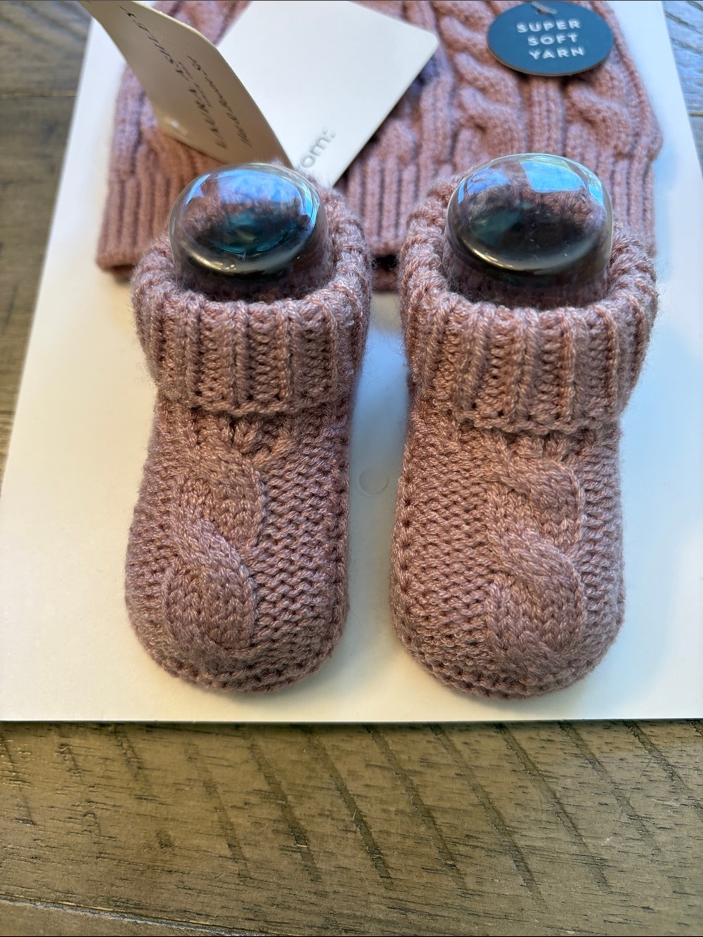 Laura Ashley Baby Cable Knit Hat & Booties Set - Dusty Rose with Cream Pom - Picture 3 of 4